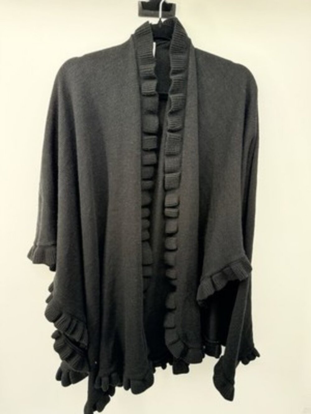 Black Ruffle-Trim Knit Sweater Wrap